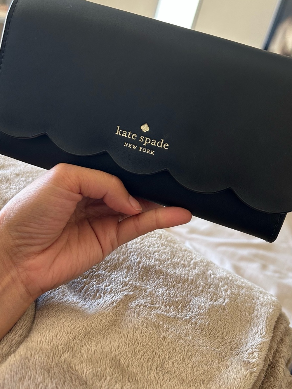 kate spade Black Scalloped Clutch with Gold Logo